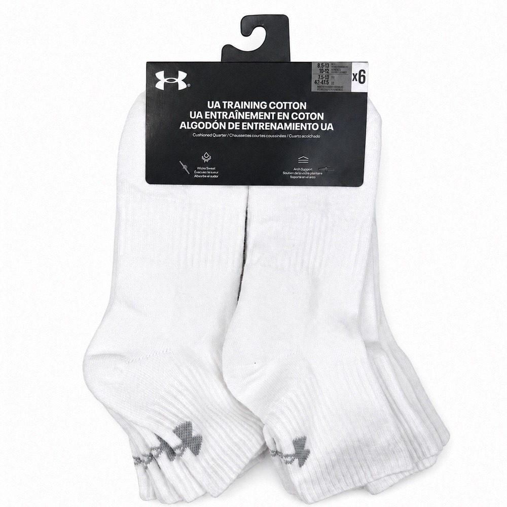 Under Armour UA Training Cotton Cushioned Quarter Socks 6-Pack White 1386318-101